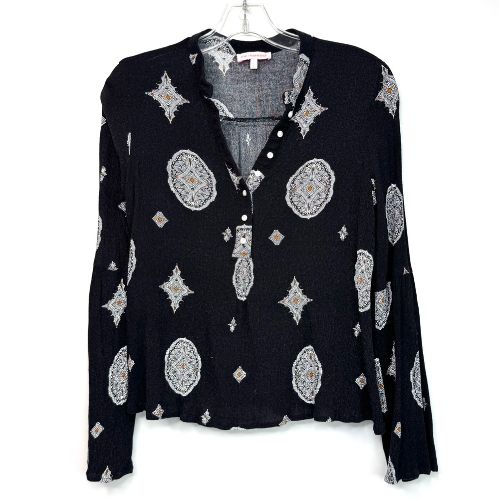 Re:named Black Paisley Blouse Women’s Size Large Seersucker
